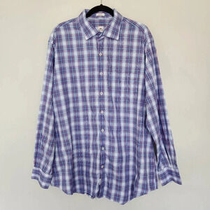 Peter Millar Shirt Size XL Long Sleeve Button Down Blue Pink Plaid Cotton